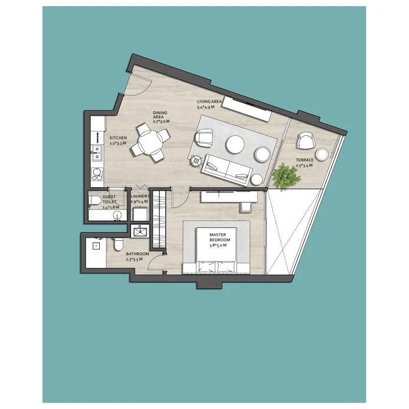 Vistal by Victoria Swarovski 1 bed floor plan, 891 sqft
