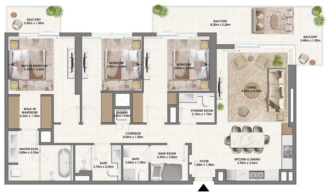 Parkwood Emaar 3 bed floor plan, 1,808 sqft