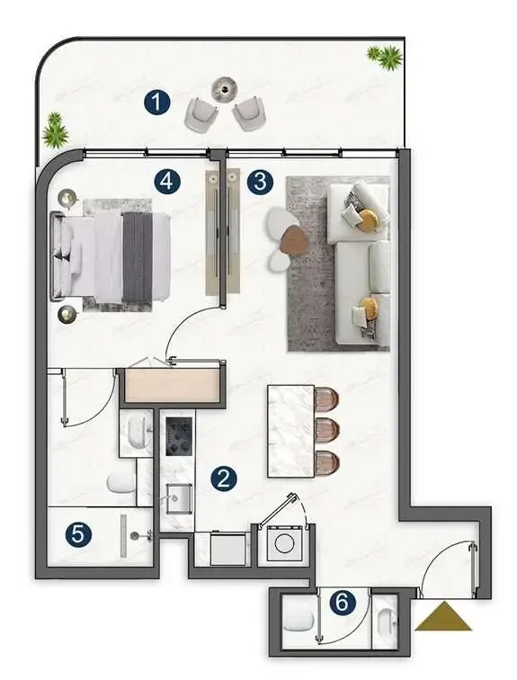Voxa Pantheon 1 bed floor plan, 673 sqft