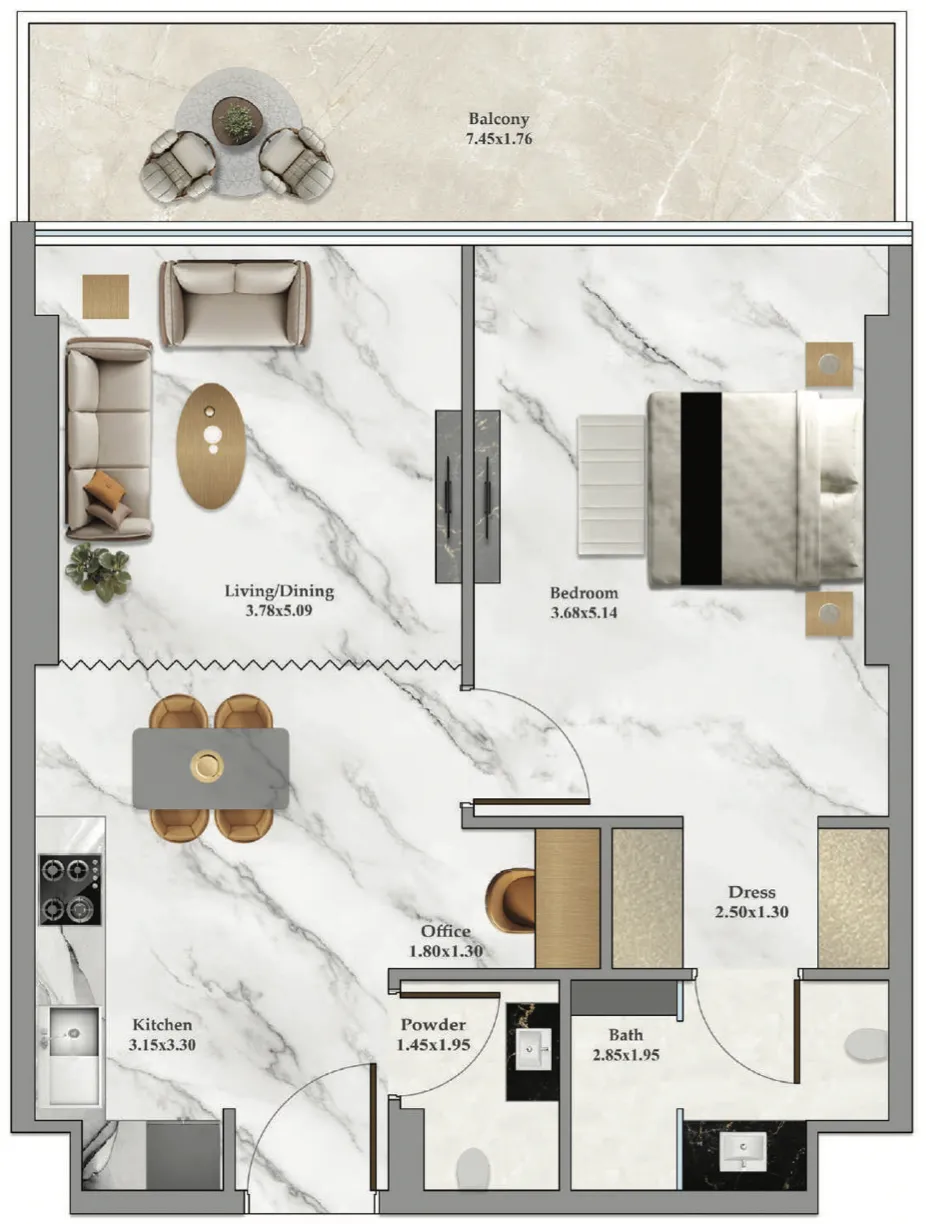 Bayz 102 1 bed floor plan, 749 – 772 sqft