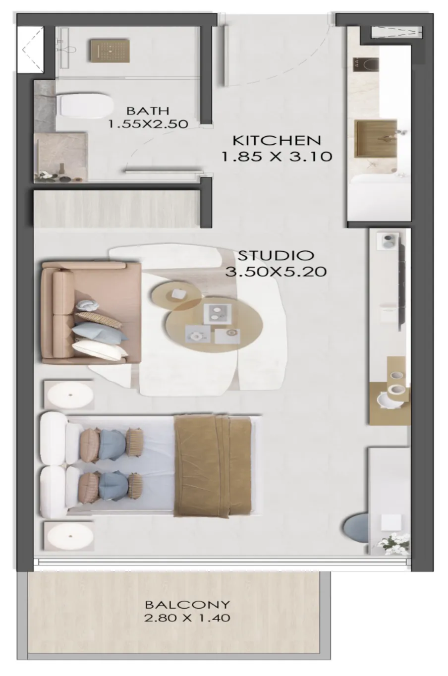 Legado by Prescott Studio floor plan, 384 sqft
