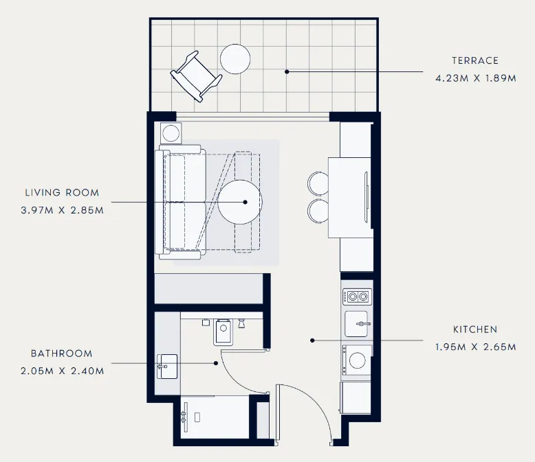 Azizi Venice Studio floor plan, 369 sqft