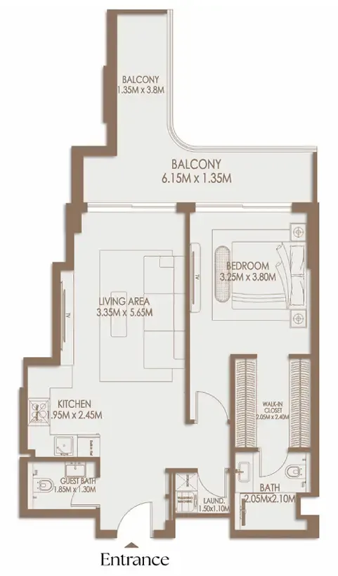 Veona by Gutti 1 bed floor plan, 828 – 829 sqft