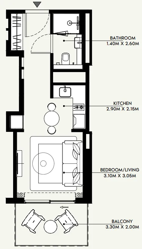 Azizi Venice Studio floor plan, 381 sqft