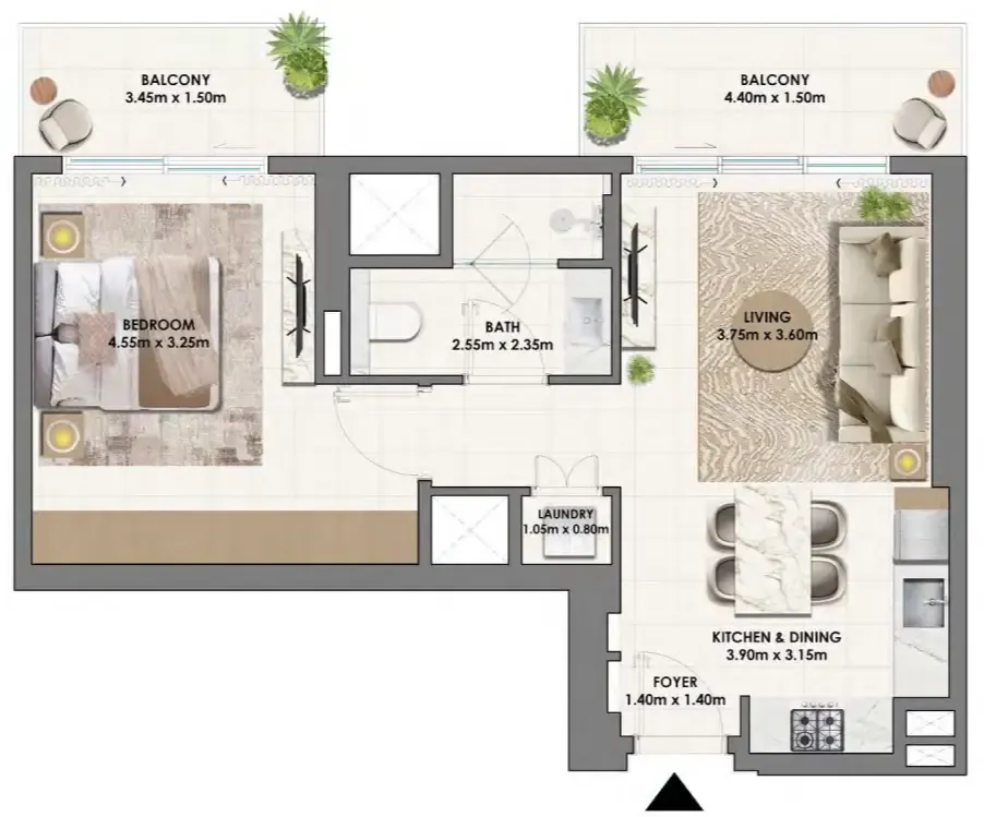 Parkwood Emaar 1 bed floor plan, 741 sqft
