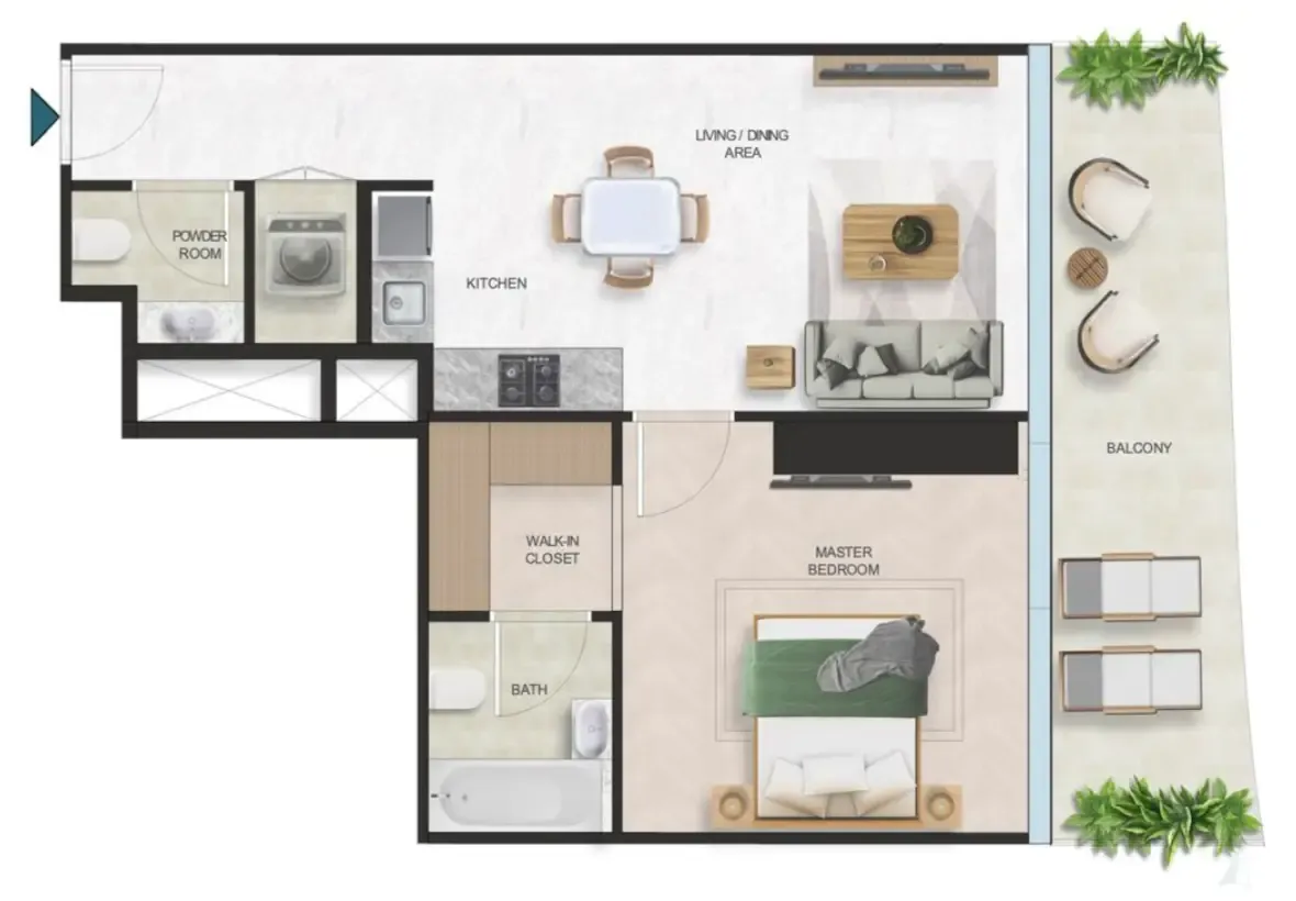 Oystra 1 bed floor plan, 773 sqft