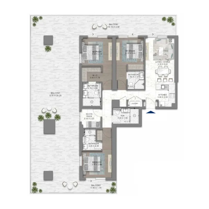 Chelsea Residences 1 Tower C 3 bed floor plan, 2,855 sqft