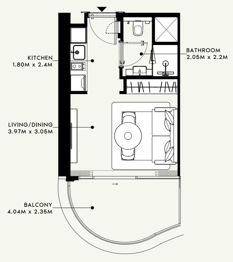 Azizi Milan Studio floor plan, 340 sqft