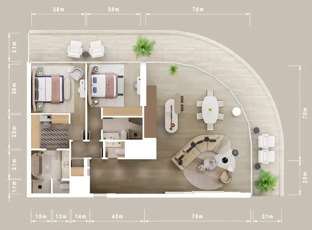 Mandarin Oriental Residences 2 bed floor plan, 2,135 sqft