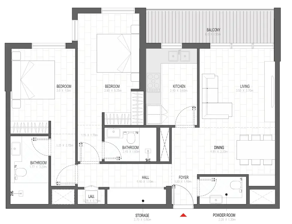 Olfah 2 bed floor plan, 1,180 sqft