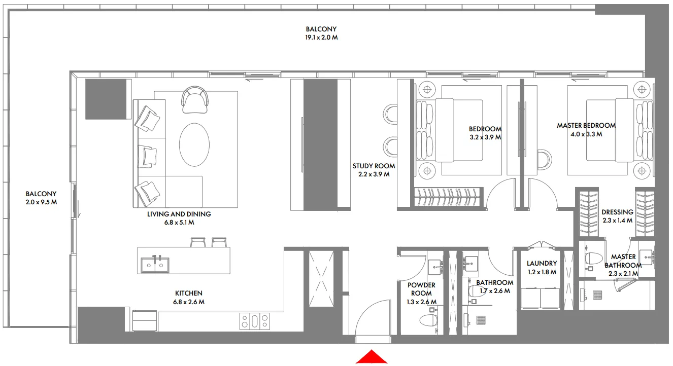 W The Residences by Arada 2 bed floor plan, 1,943 – 2,040 sqft