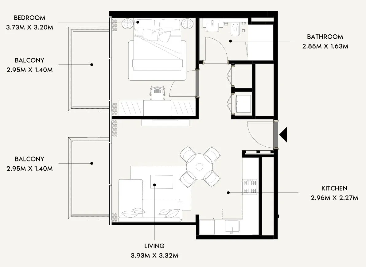 Azizi Wares 1 bed floor plan, 628 sqft
