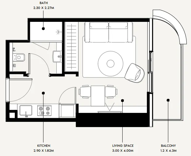 Azizi Milan Studio floor plan, 349 sqft