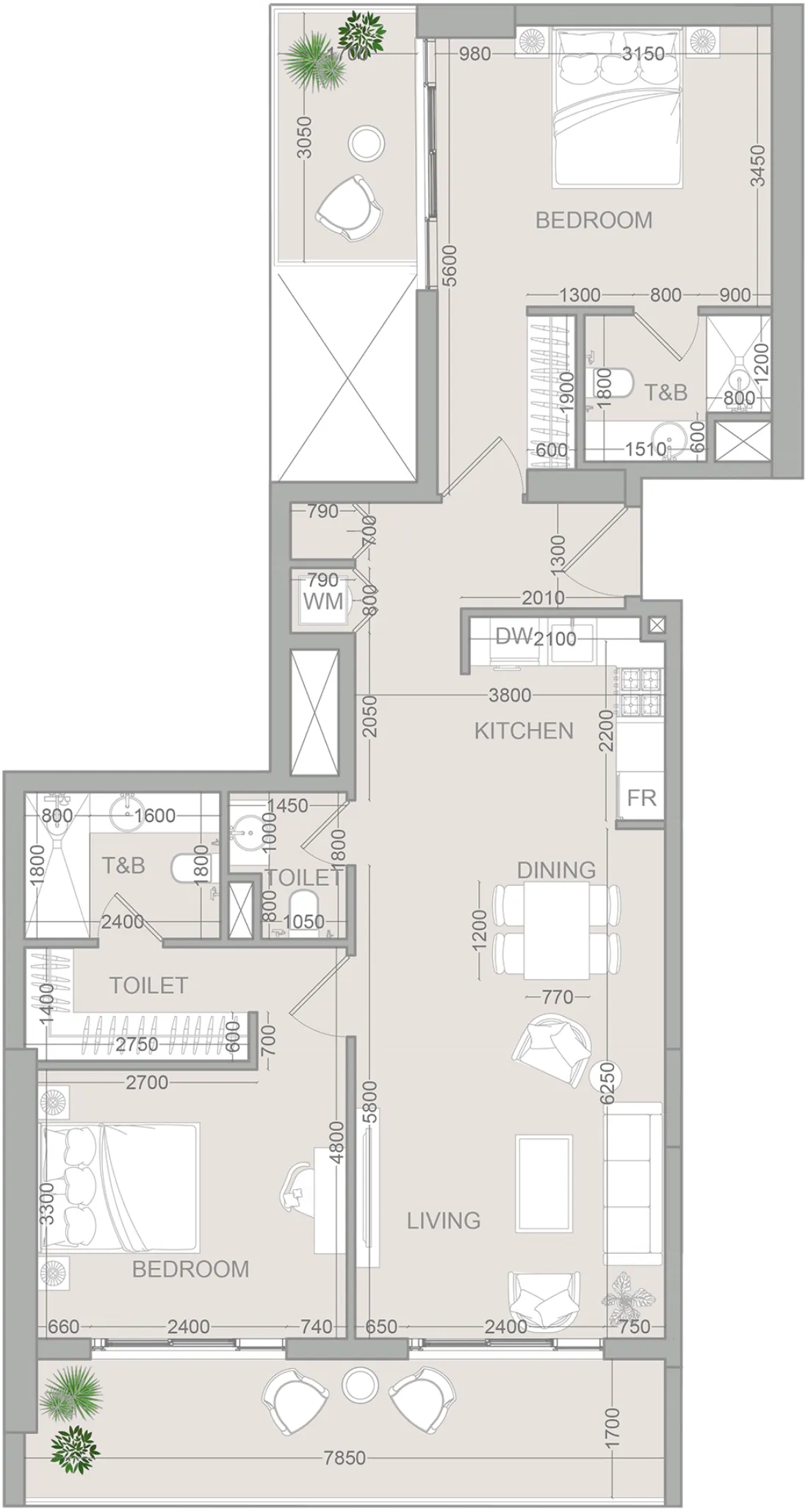 VERDAN1A 2 2 bed floor plan, 1,250 sqft