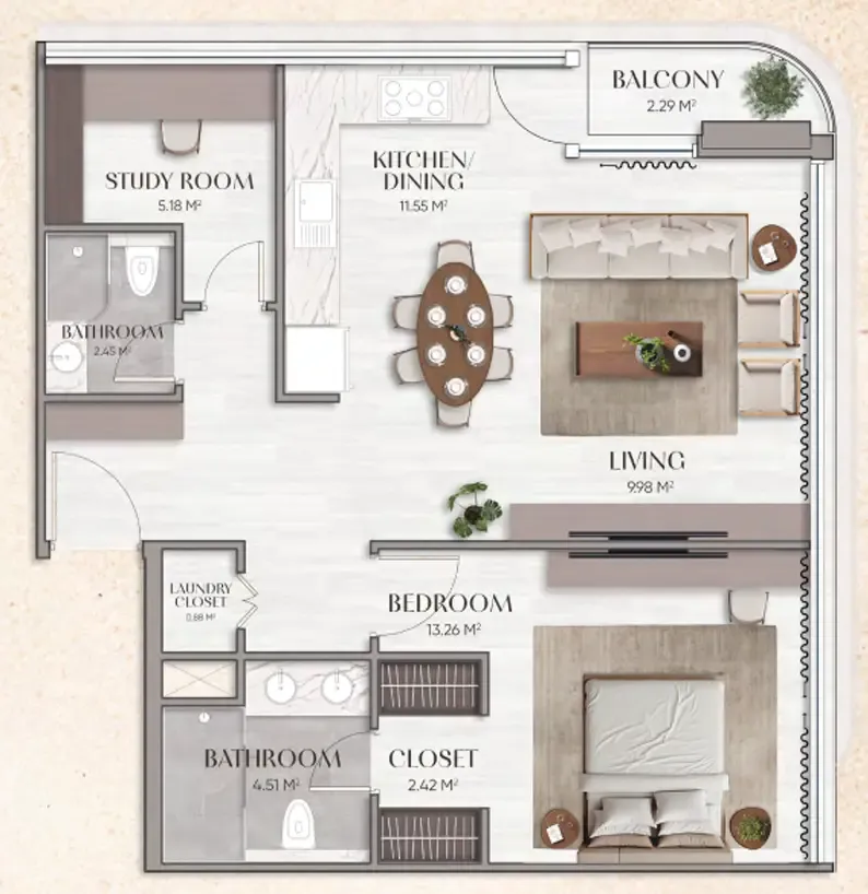 Urban Horizon 1 bed floor plan, 874 sqft