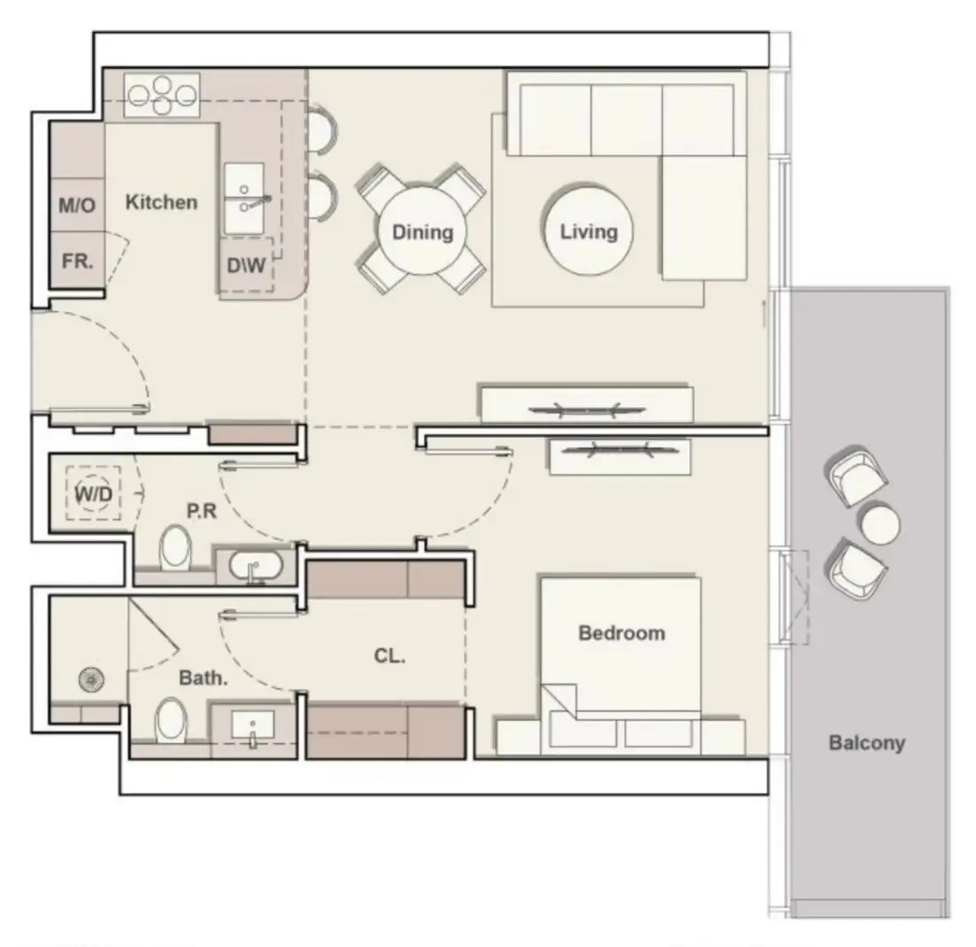 The Meriva Collection 1 bed floor plan, 864 sqft