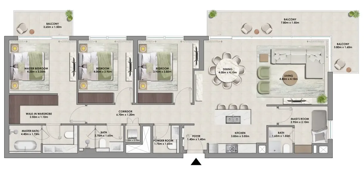 Palace Residences Hillside Towers A & B 3 bed floor plan, 1,882 sqft