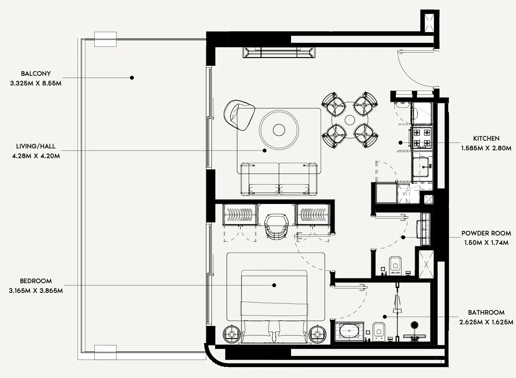 Azizi Rose 1 bed floor plan, 910 sqft