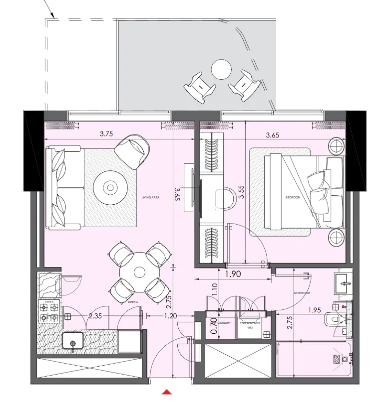 Azizi Wasel 1 bed floor plan, 646 sqft