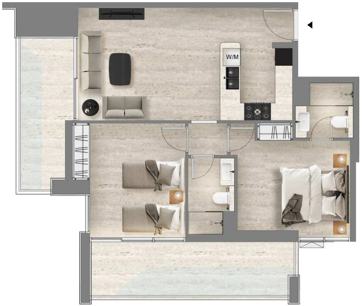 Santorini Residences by Loutraki 2 bed floor plan, 1,033 sqft