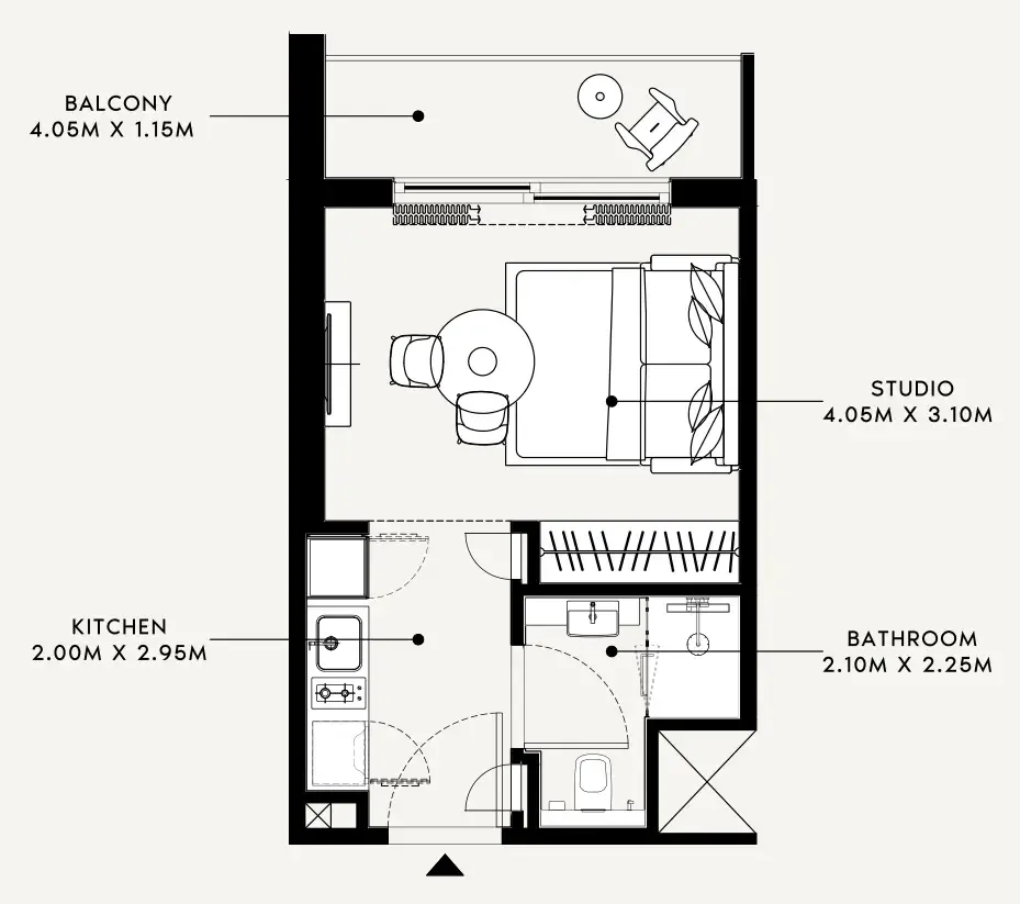 Azizi Milan Studio floor plan, 338 sqft