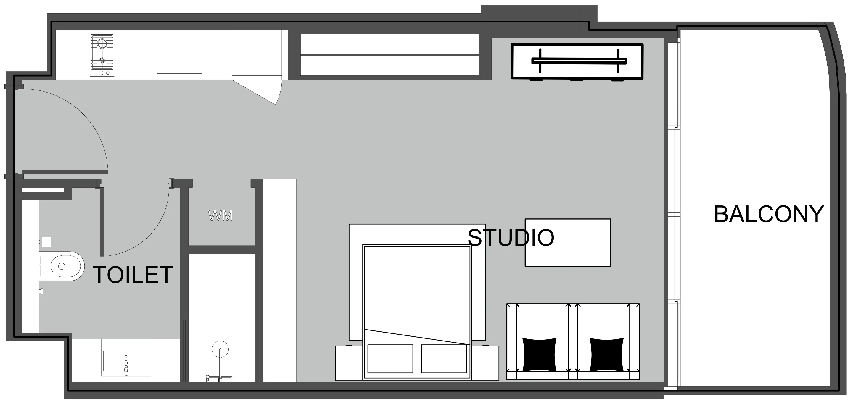 The Boulevard Studio floor plan, 470 sqft