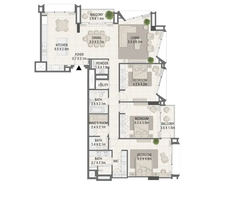 Design Quarter 3 bed floor plan, 2,019 sqft