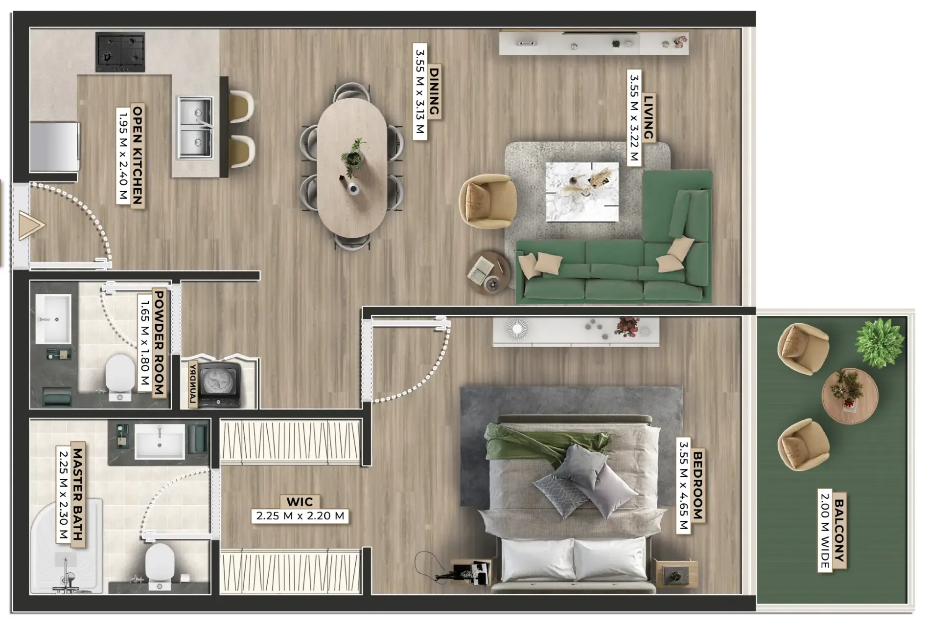 Firoza 1 bed floor plan, 836 sqft