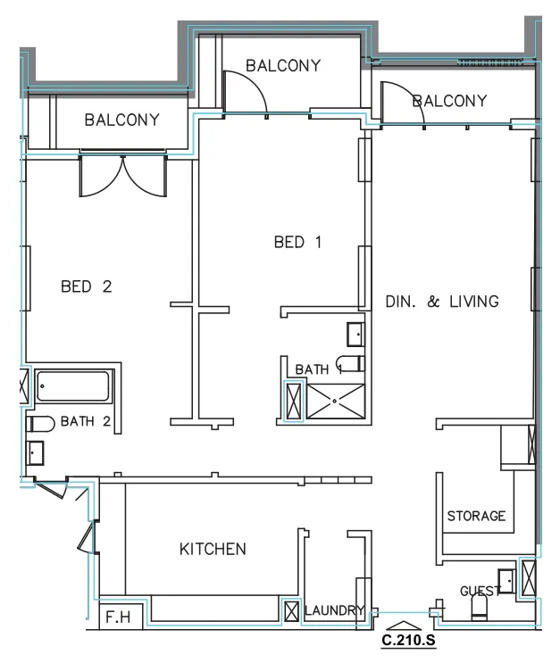 Janayen Avenue 2 bed floor plan, 1,609 sqft