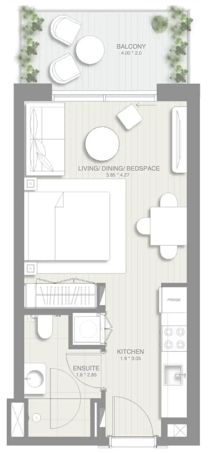 Sol Levante Studio floor plan, 438 sqft