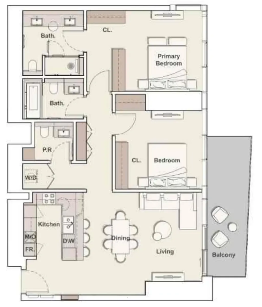 Mercer House 2 bed floor plan, 1,423 sqft