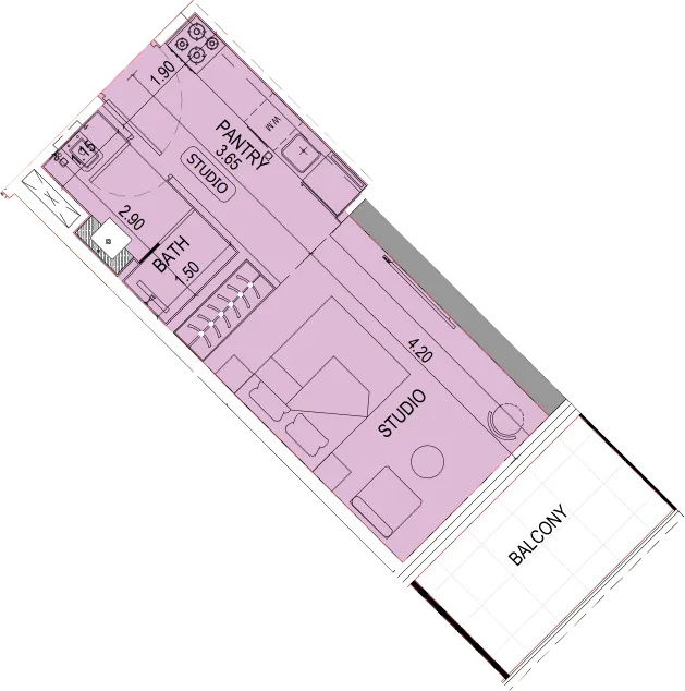 Binghatti Sky Terraces Studio floor plan, 379 – 440 sqft