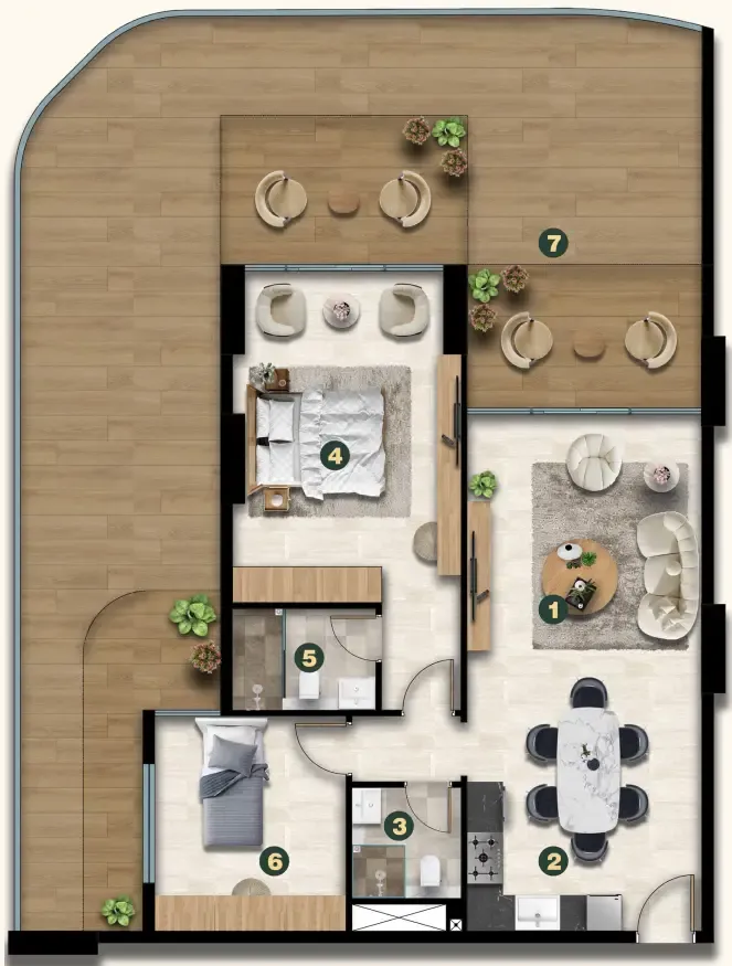 Golf Terrace Residences 1 bed floor plan, 1,889 sqft