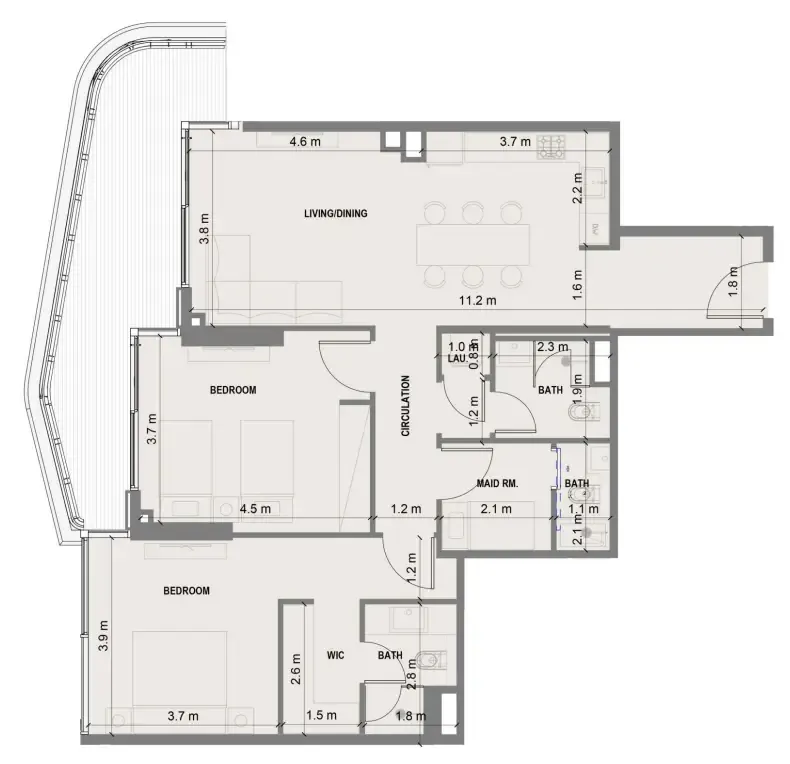 Blue Marina Residence 2 bed floor plan, 1,363 sqft