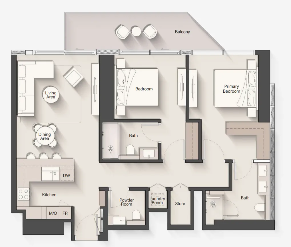 Eltiera Heights 2 bed floor plan, 1,254 sqft