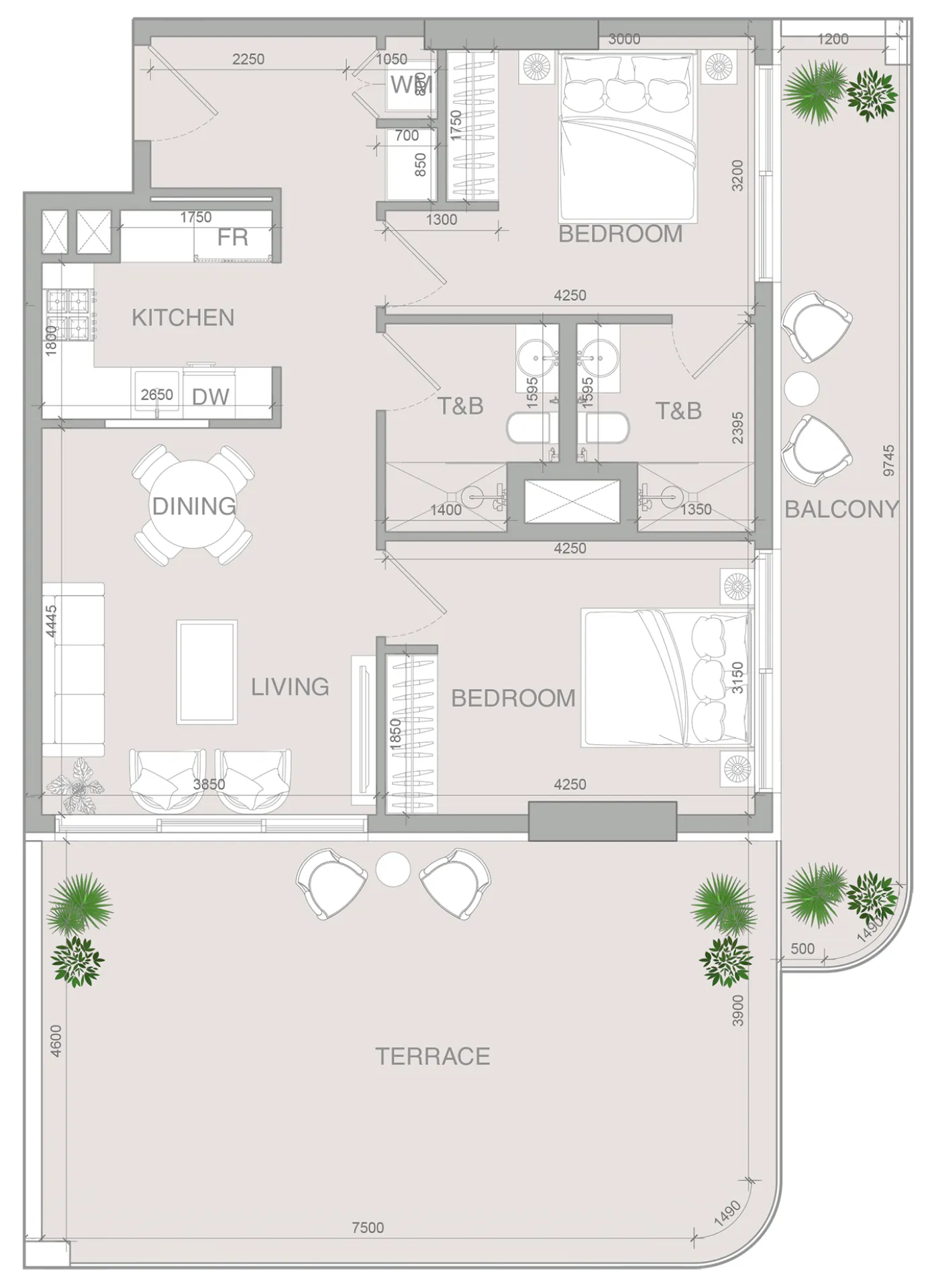VERDAN1A 4 2 bed floor plan, 1,425 sqft