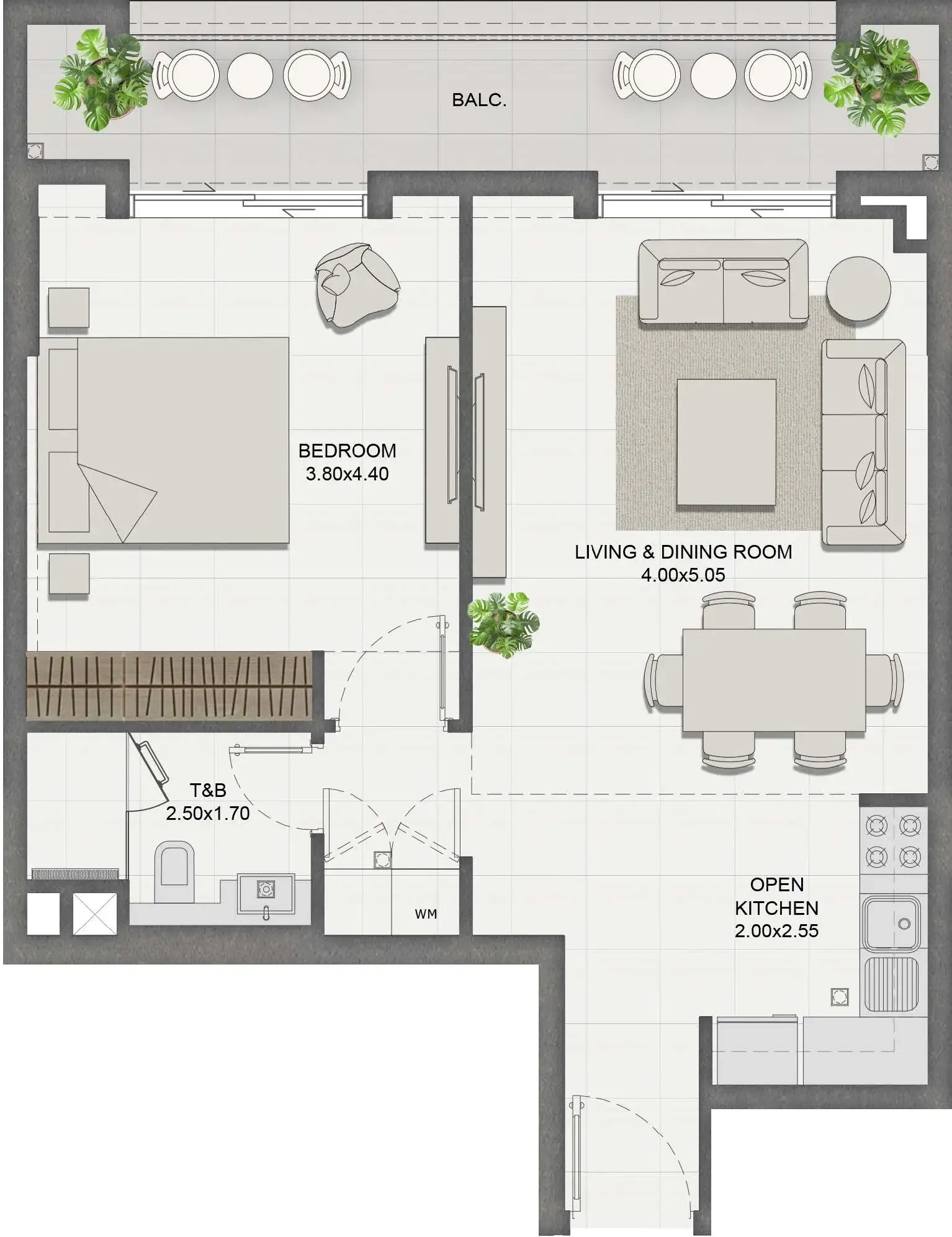 Reeman Residence 01 1 bed floor plan, 715 sqft