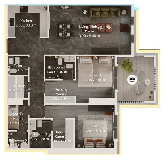 Bab Al Qasr Garden Residences 65 2 bed floor plan, 1,142 sqft