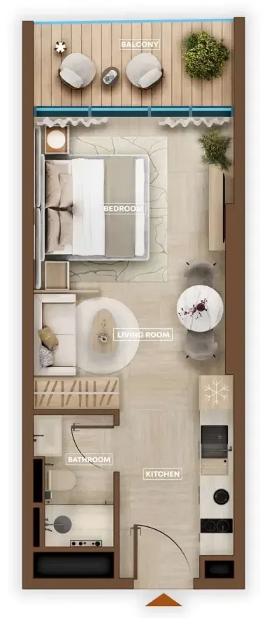 Sky Hills Astra Studio floor plan, 381 sqft