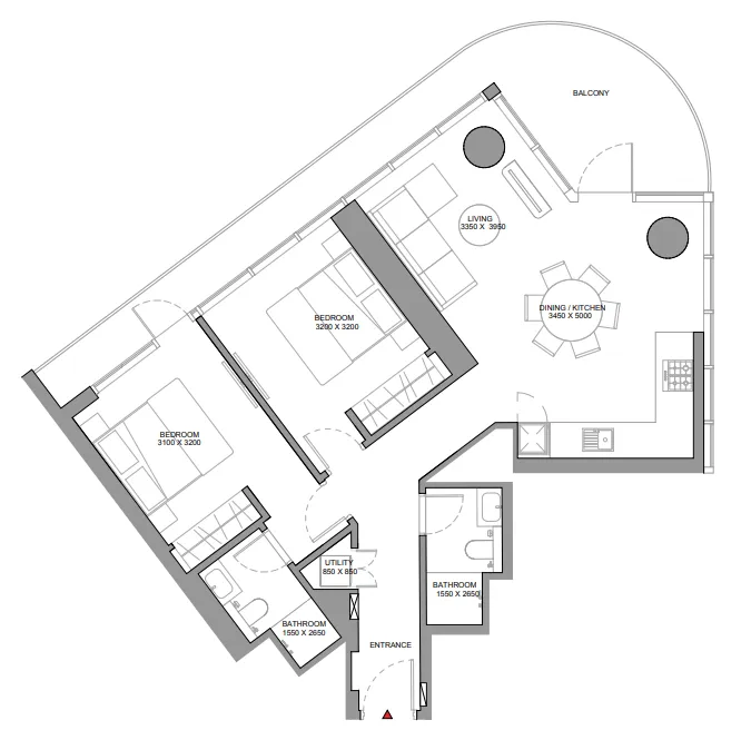 Sobha Solis 2 bed floor plan, 1,640 sqft