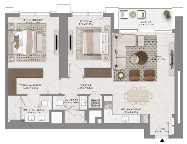 Lyvia By Palace 2 bed floor plan, 1,144 sqft