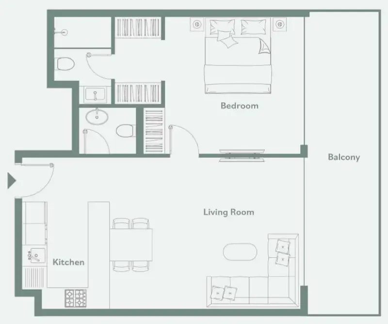 Luma Park Views 1 bed floor plan, 861 sqft