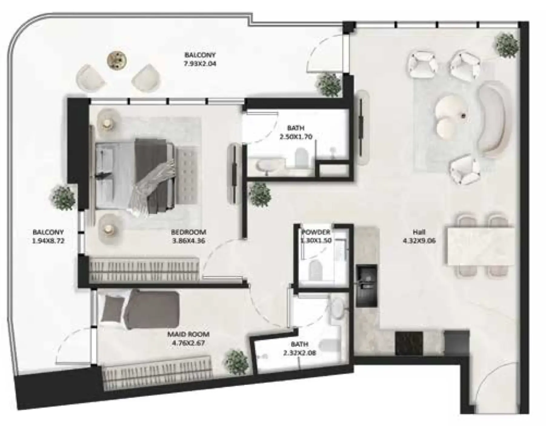 SquareX One 1 bed floor plan, 1,084 – 1,096 sqft