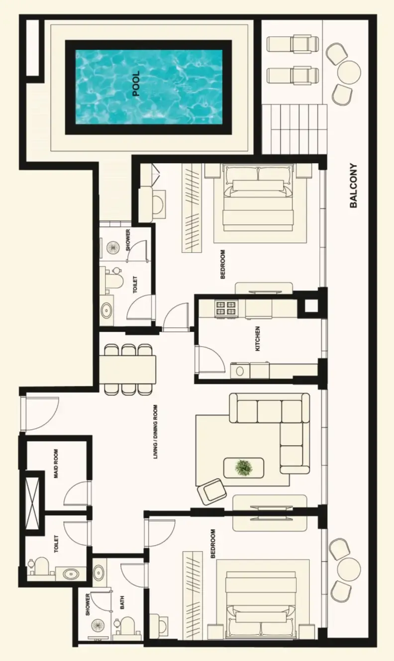 The Elysian 2 bed floor plan, 1,926 sqft