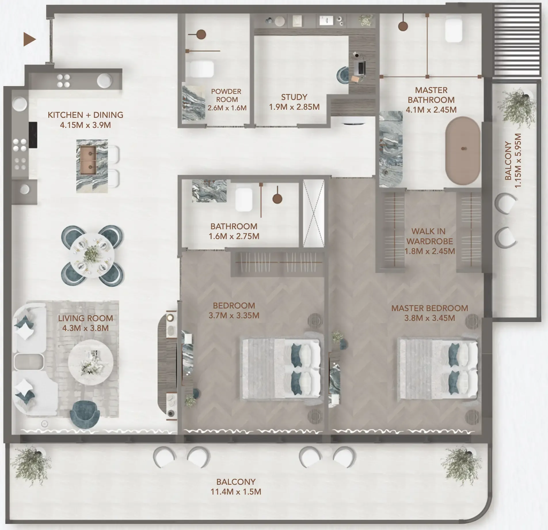 241 Waterside 2 bed floor plan, 1,468 sqft