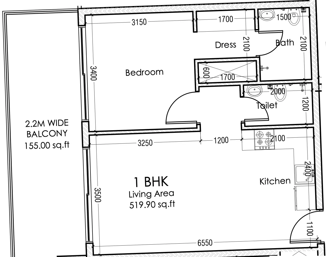 Moonsa Residences 2 1 bed floor plan, 1,008 – 1,104 sqft