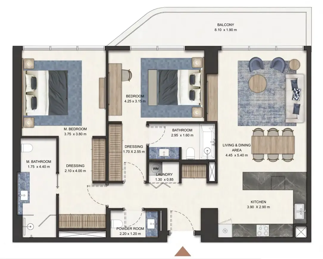 Seamont Autograph Collection Residences 2 bed floor plan, 1,404 sqft
