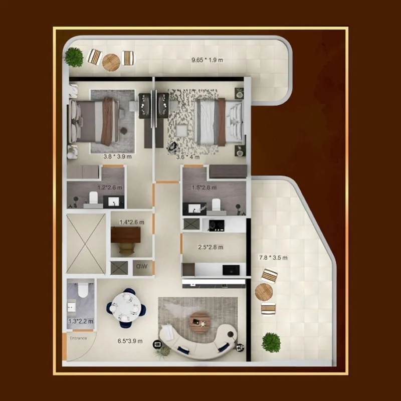 Symbolic Zen Residences 2 bed floor plan, 1,470 – 1,535 sqft