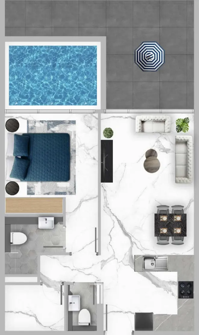 Samana Mykonos 1 bed floor plan, 887 – 954 sqft