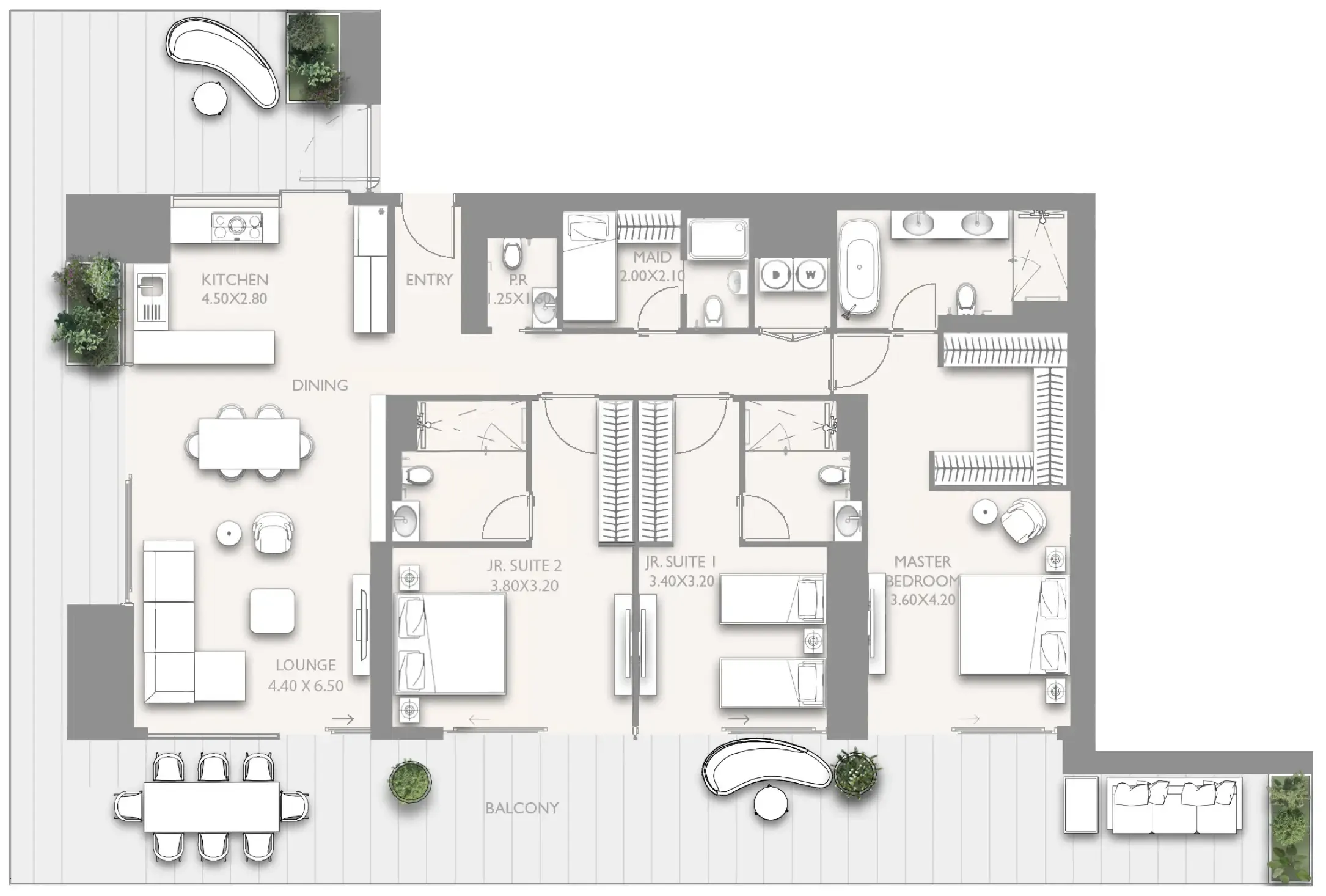 Fairmont Residences Solara Tower 3 bed floor plan, 2,600 – 2,801 sqft
